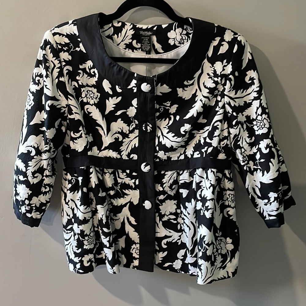 Womans Bob Mackie NWT Art to Wear Ruffle Jacket Linen Blend Floral Size M